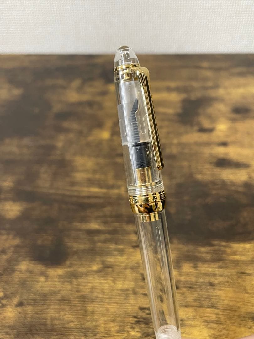 長刀　透明×ゴールド　ふでDEまんねん　NAG 万年筆　デモンストレーター