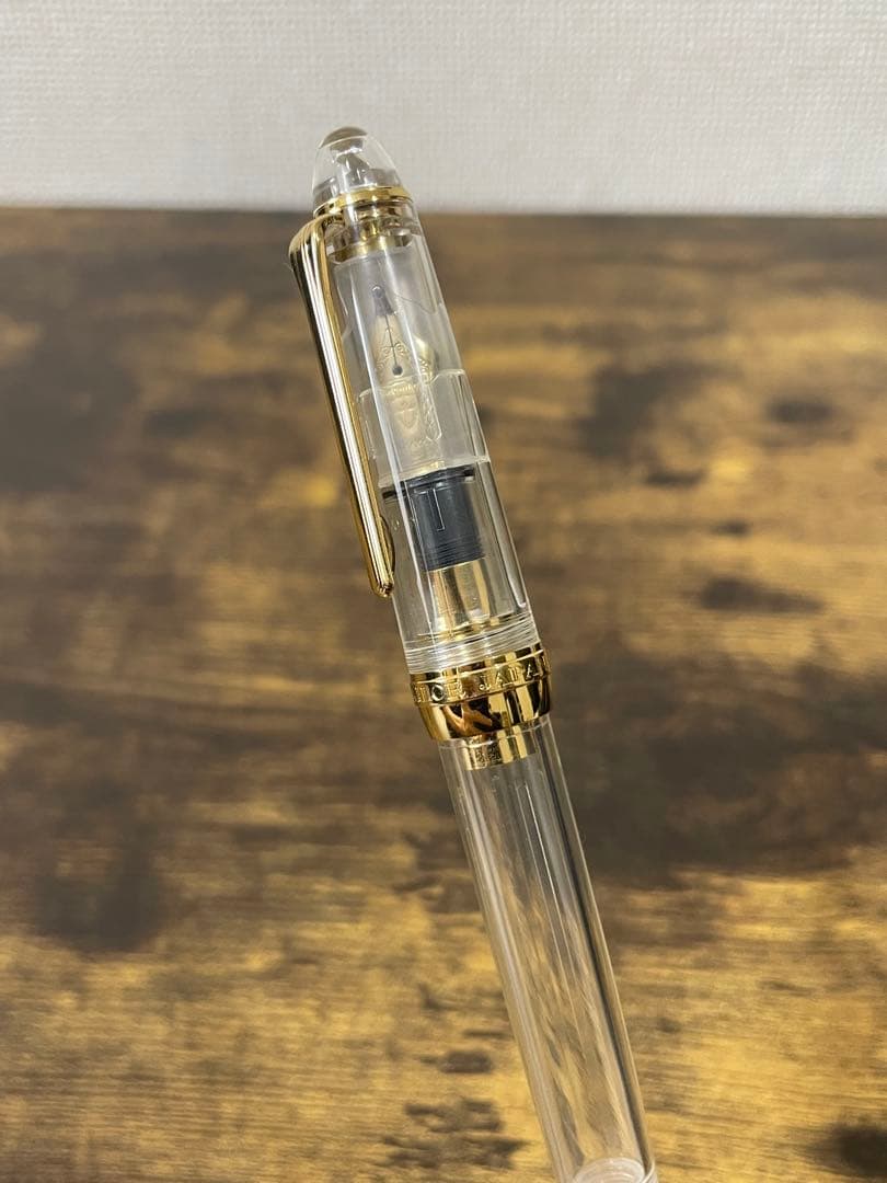 長刀　透明×ゴールド　ふでDEまんねん　NAG 万年筆　デモンストレーター