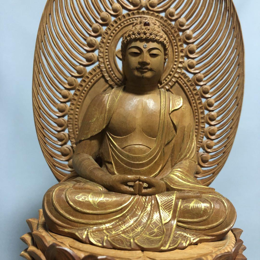 白檀　金泥書　座弥陀　仏像