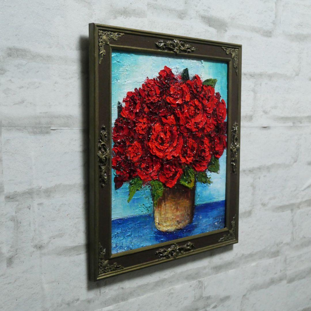 油絵 油彩 油彩画 絵 絵画【赤い薔薇】