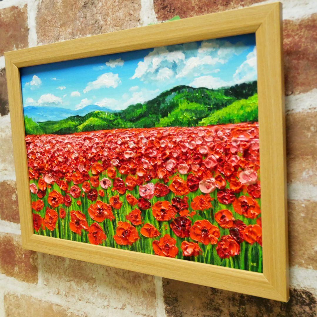 油絵 絵画 【天空の赤いお花畑】