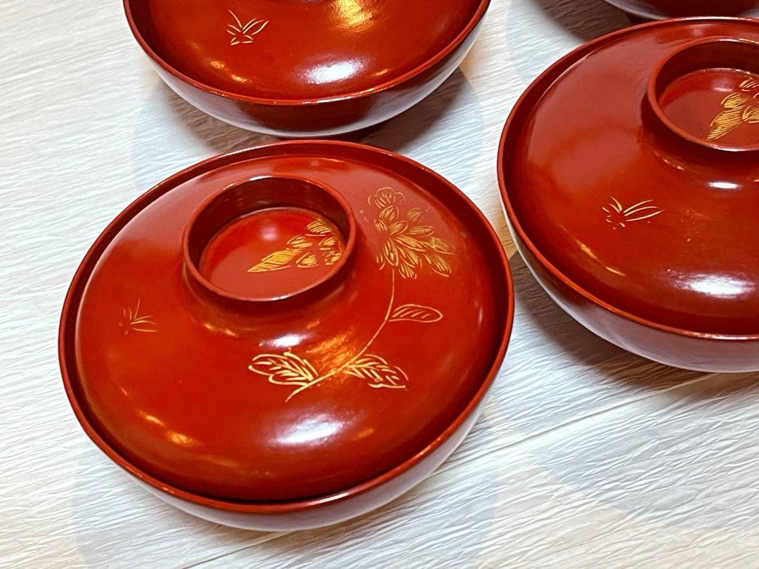 時代物 漆器 本珠 吸物椀 蓋付き 10客セット 木箱付 アンティーク171