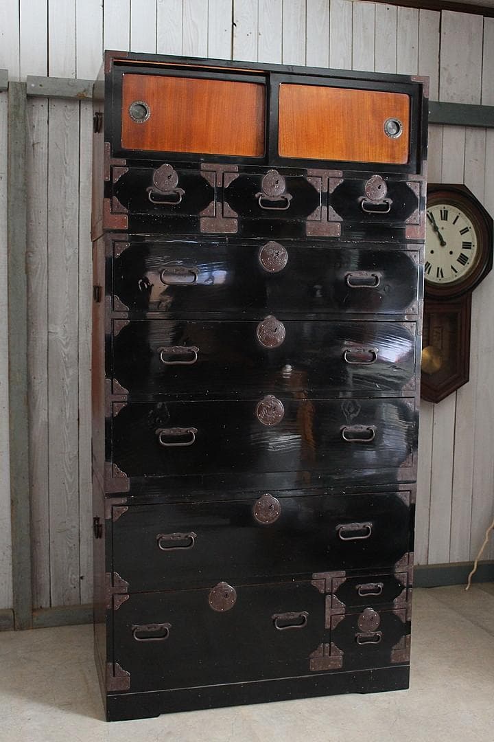 ゆず　綺麗な丸金具庄内箪笥　4杯　タンス　収納　古家具　古民家　時代家具