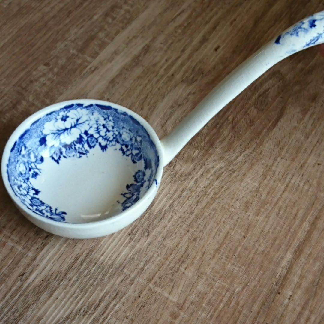 イギリスアンティーク レードル ブルー＆ホワイト ヴィクトリアン