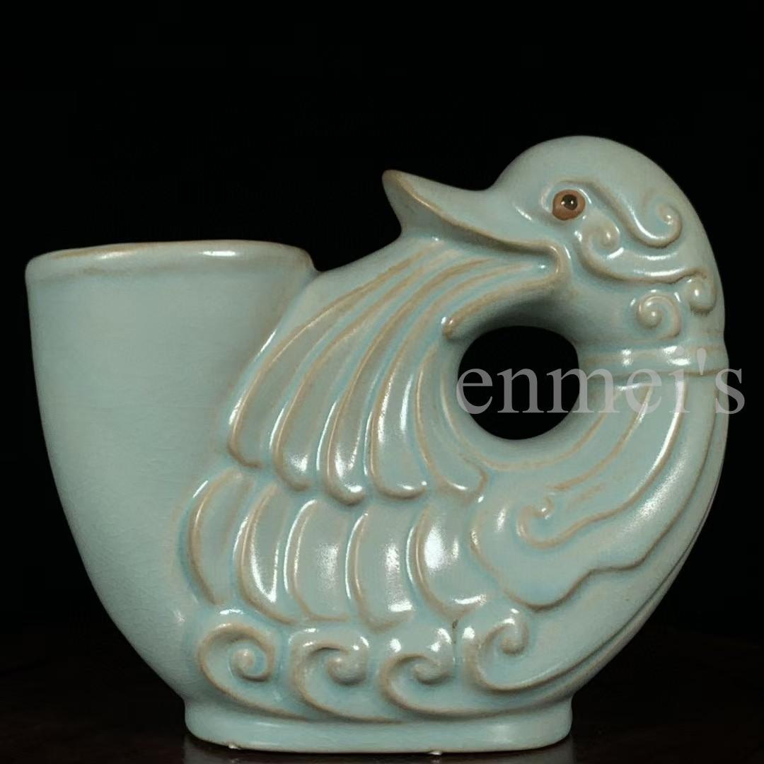 中国古美術・旧蔵品 宋代 汝窯 鸭尊 青釉・酒具・観賞用・装飾品・供養器・儀式用
