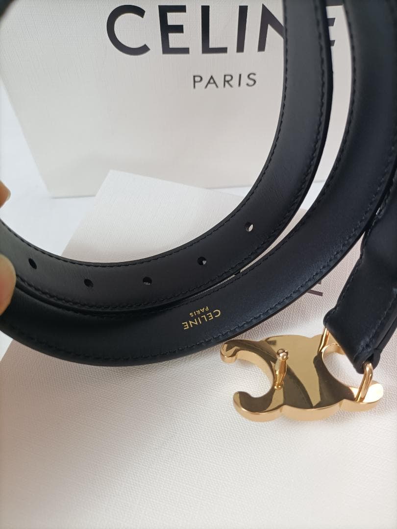 ブラック♪セリーヌ ベルト celine レディース 黒 ゴールドロゴ