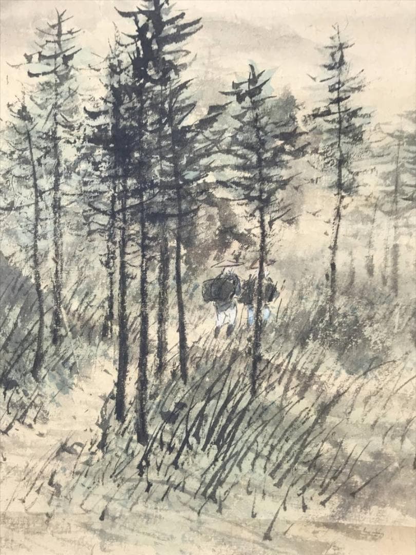 【真作】春興/山水図/林間旅行図/春景旅行図/横物/掛軸/名家伝来/AC-79