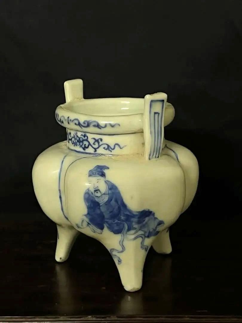 古美術　染付人物香炉　XG44-4