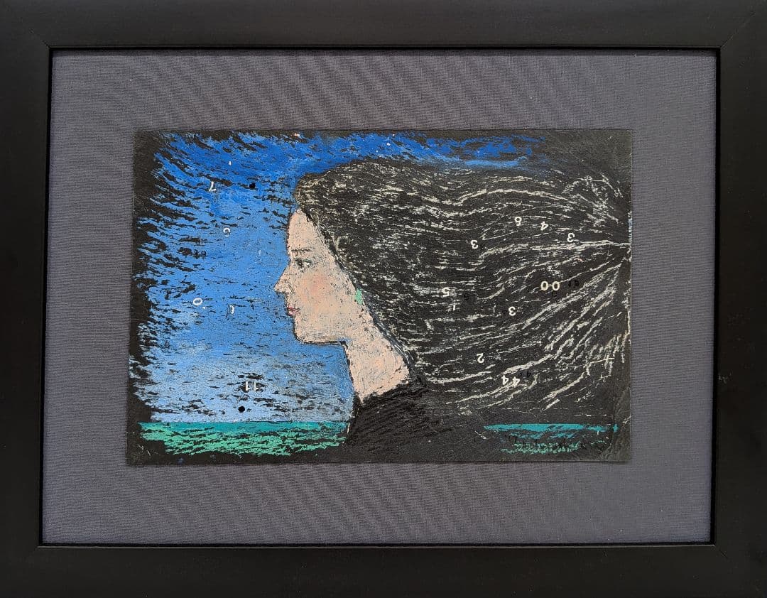 【浅井元義】どこ吹く風　雄勝石　パステル　額付き