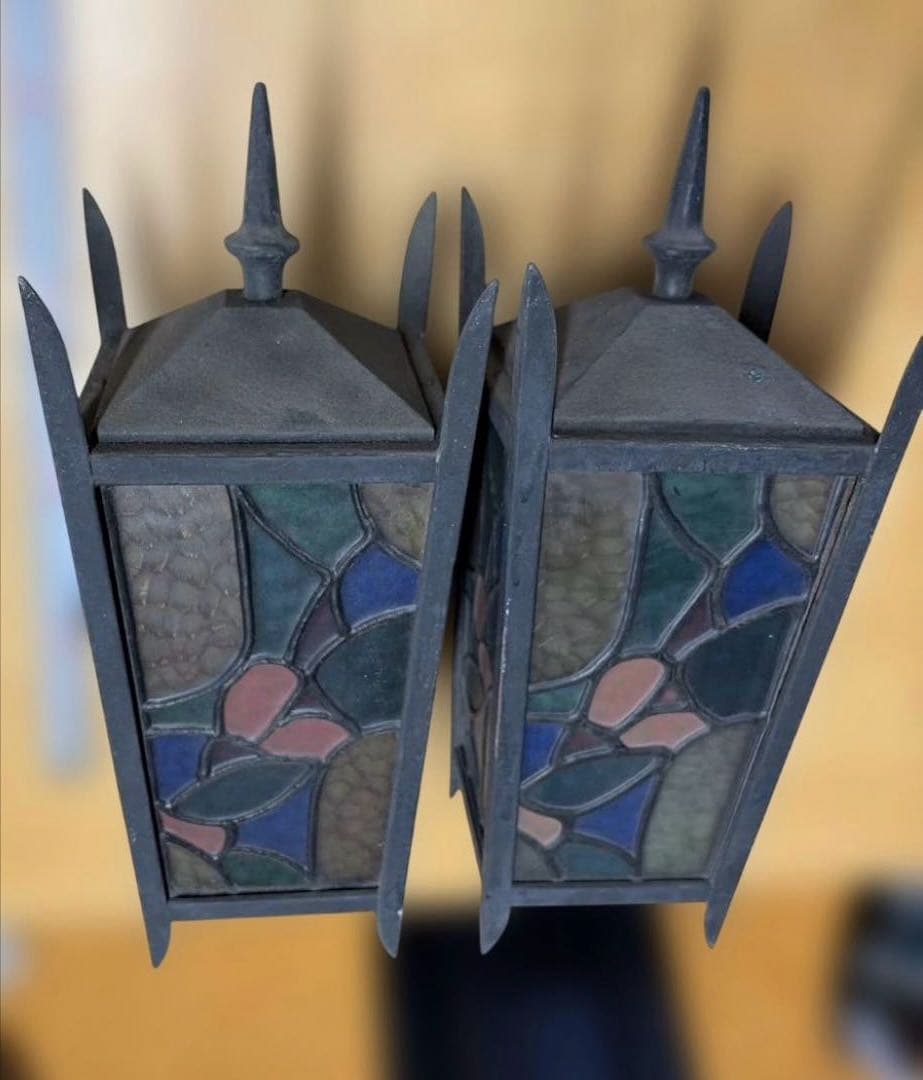 ステンドグラス ランタン 壁掛け照明 照明 ライト ヴィンテージ ジャンク品