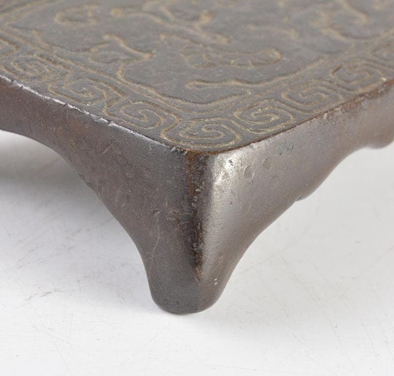 中国　古銅　龍雷文　墨床　飾り台　V R4785