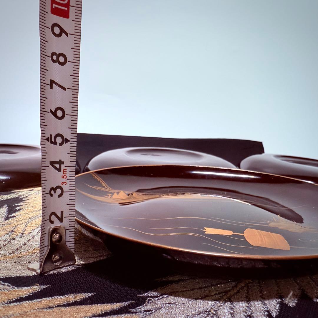 漆器輪島塗　金蒔絵金彩　沈金木製　中皿　10客　時代物