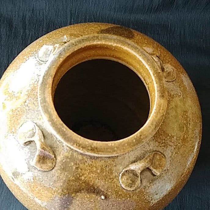 「*信楽(しがらき)*四耳(しじ)茶壺」焼小壺(高さ20cm) 骨董アンティーク