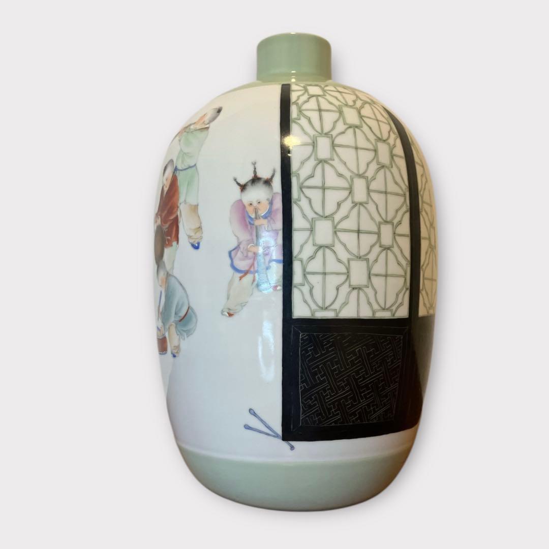 景徳鎮 童 壺 花瓶 中国 USED IN JAPAN