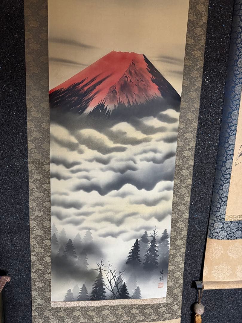 赤富士 掛け軸 / 鶴仙人図 掛け軸 2本セット バラ売り可