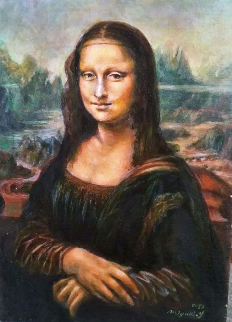 モナリザ肉筆模写、P８号。画家保田 三友紀の油彩3年 がかりの 古典画技法