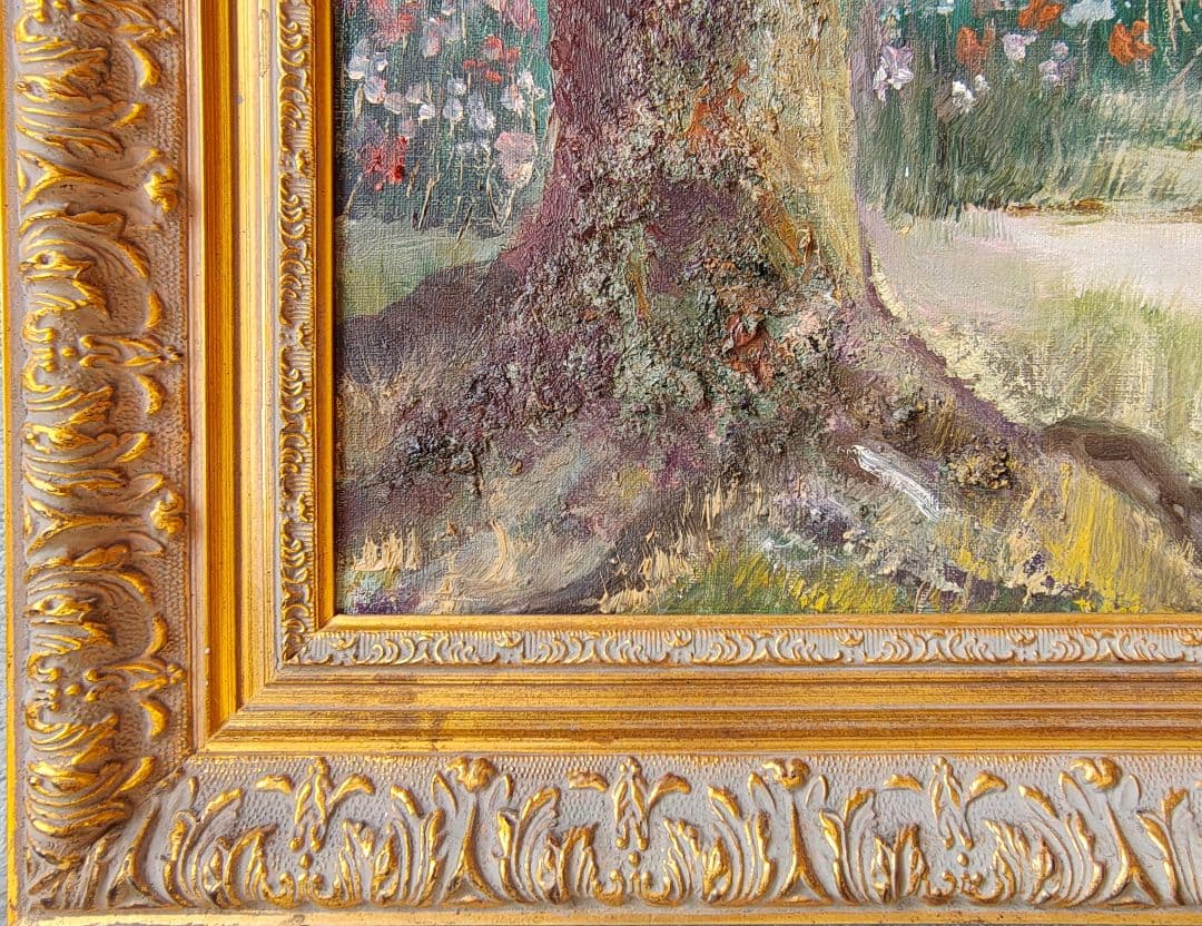 ​【送料込】F50号 装飾約8.5cm幅 豪華額縁＋油彩画 西都原コスモス 大型