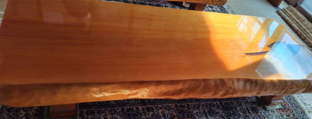 一枚板テーブル 花模様インレイ　値段相談可