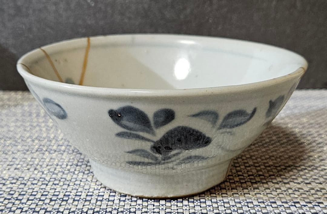 中国古陶磁器　明代 明朝　青華　古染付　 呉須　草花文様　茶碗　茶道具　茶器