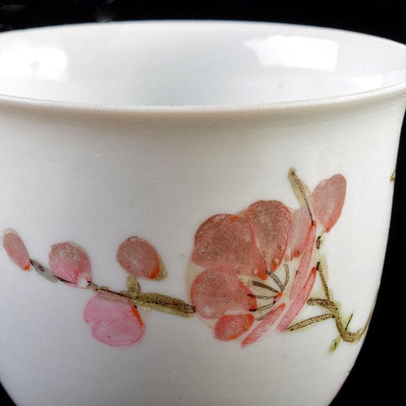 中国　乾隆年製款　薄胎　粉彩　鳥桜文　煎茶碗　八客　V　R7584