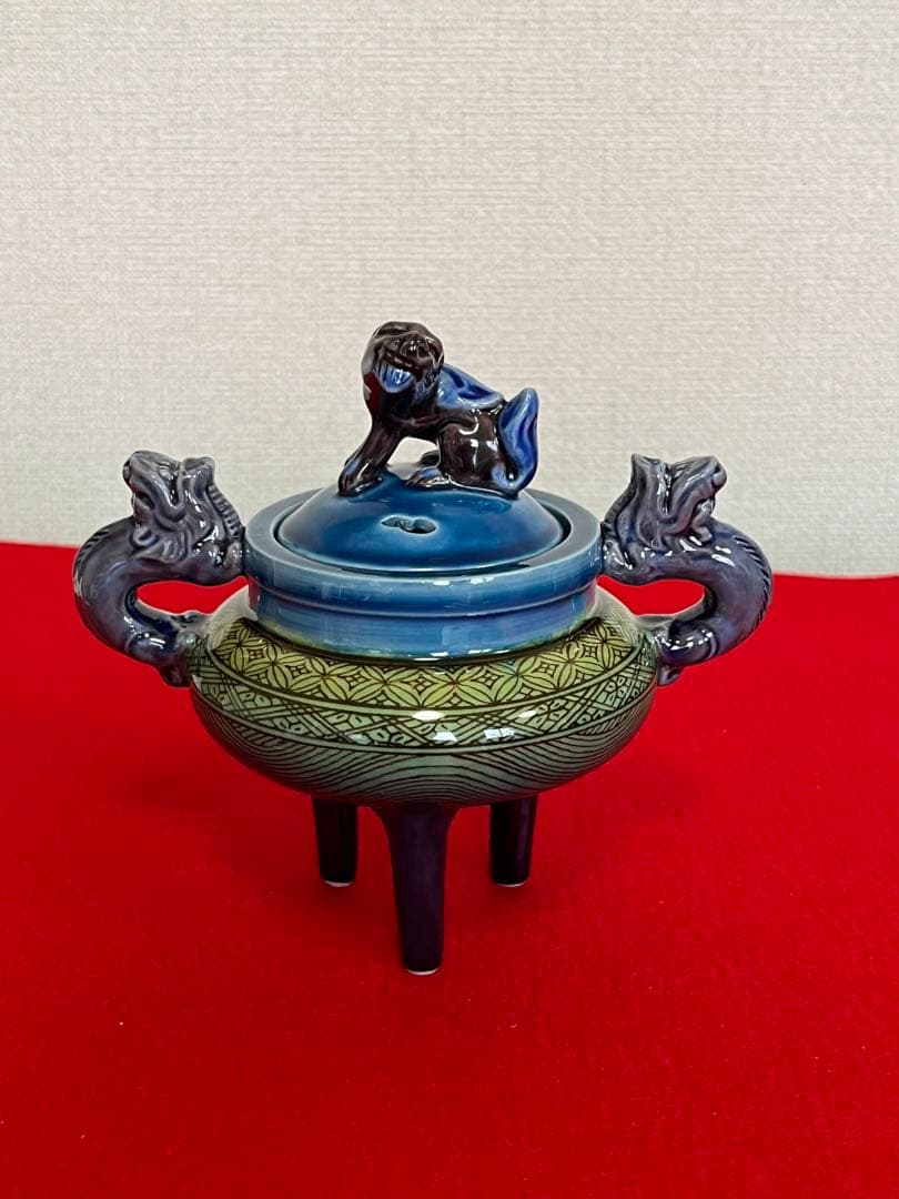 人間国宝 柳雨軒 三代 徳田八十吉(正彦銘)  彩釉 小紋香炉 管理T149