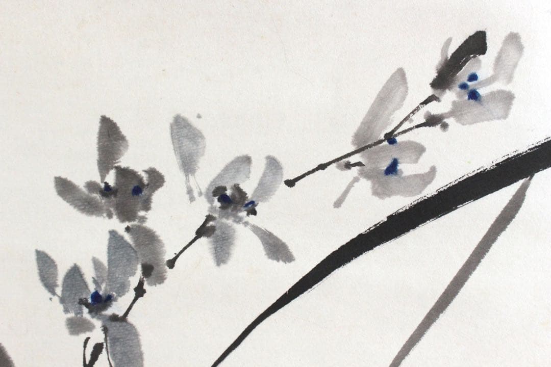 No4897 掛軸　在銘在判　水墨蘭図　肉筆紙本　花鳥画　日本画　美術　送料無料