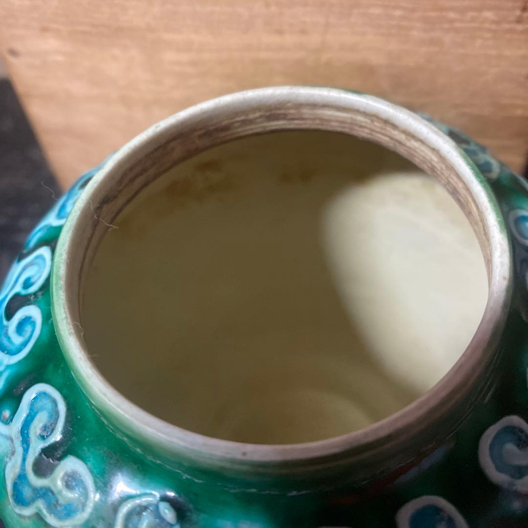 中国古玩　鷺文法華花瓶【桐箱付】10cm13.5cm