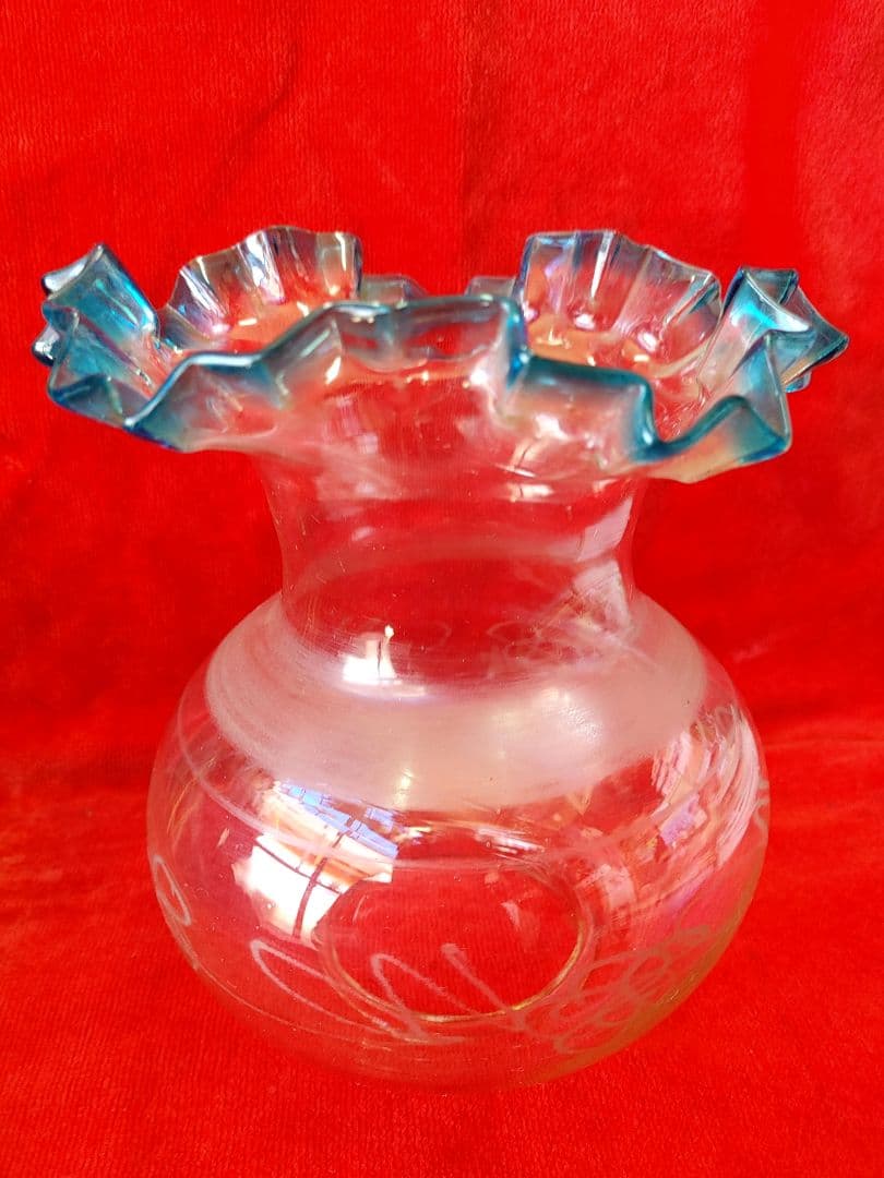 座敷ランプ　青色金魚鉢形ガラスシェード