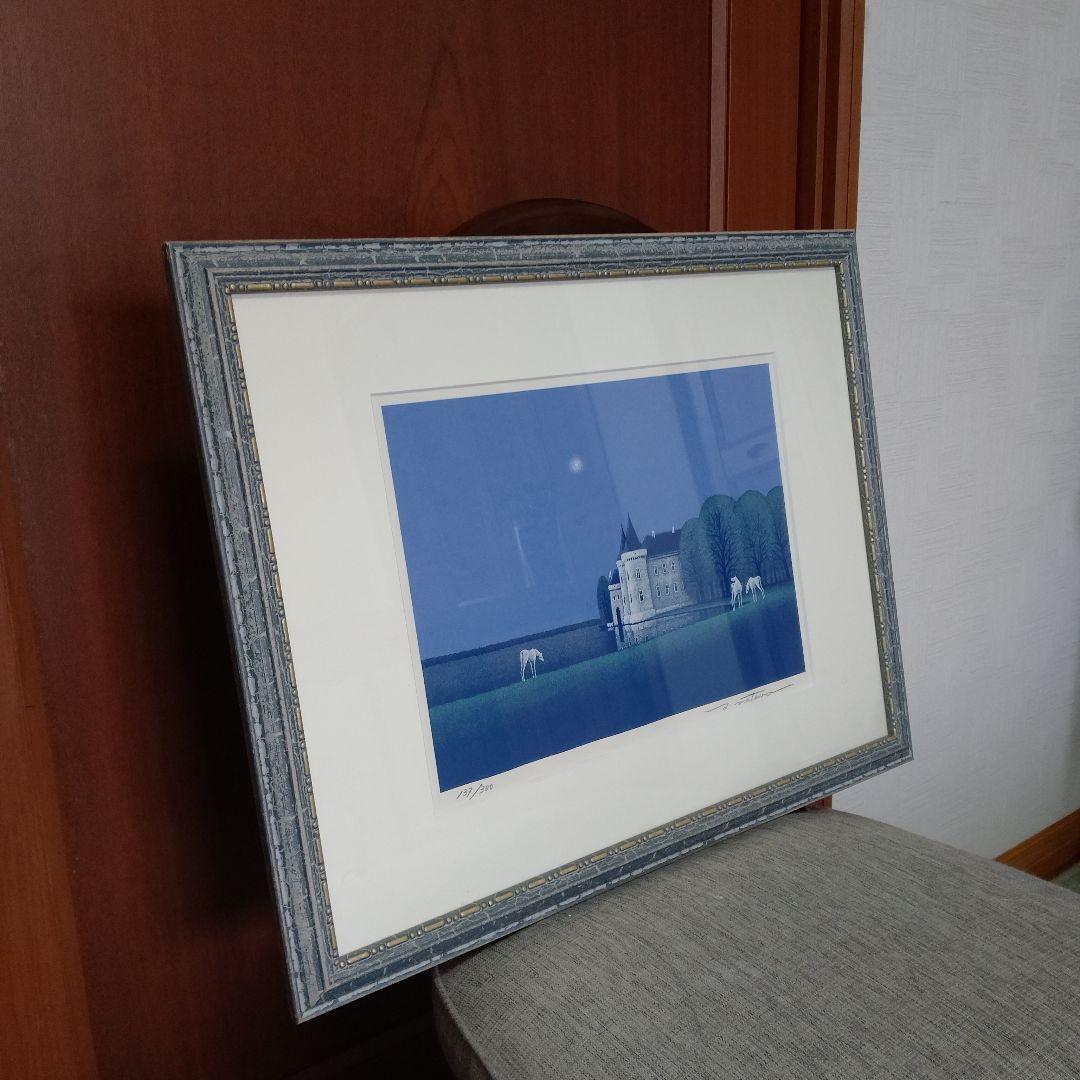 【美品】松浦敬文 　「水辺の城」　シルクスクリーン 版画　リトグラフ　特注額装