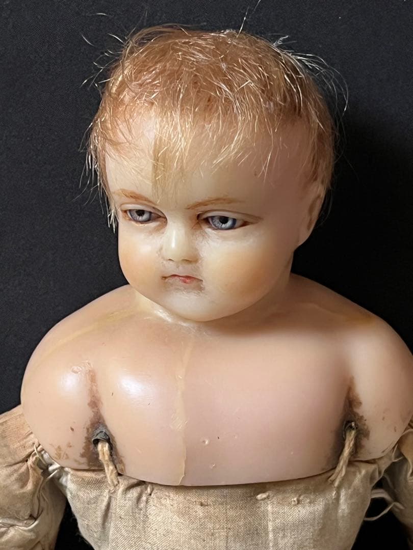 アンティーク英国製 希少ワックスドール 当時物ビスクドールレトロ人形ブロカント