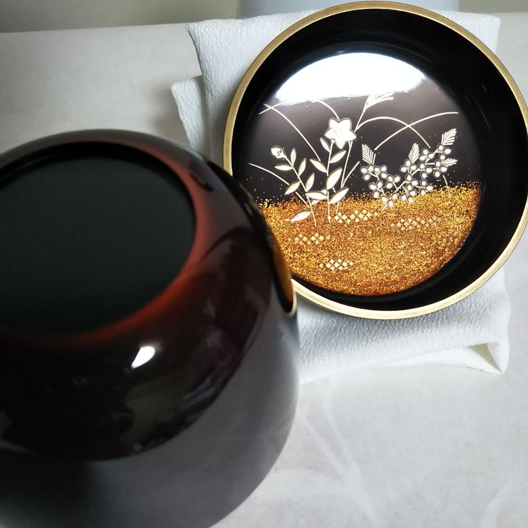 茶道具 輪島塗り 大棗溜塗 秋の夜蒔絵