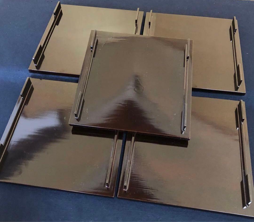 《レ》黒塗 流水紅葉蒔絵 脚付膳 四方膳10客 木製漆器 木箱260116き4