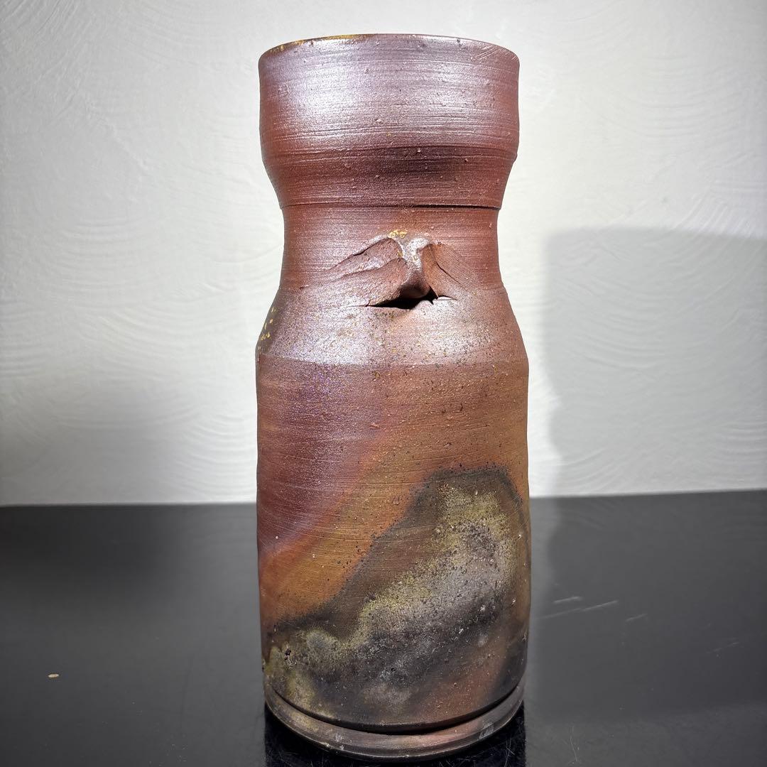 真作　人間国宝　藤原雄　備前花入　希少作品　赤富士