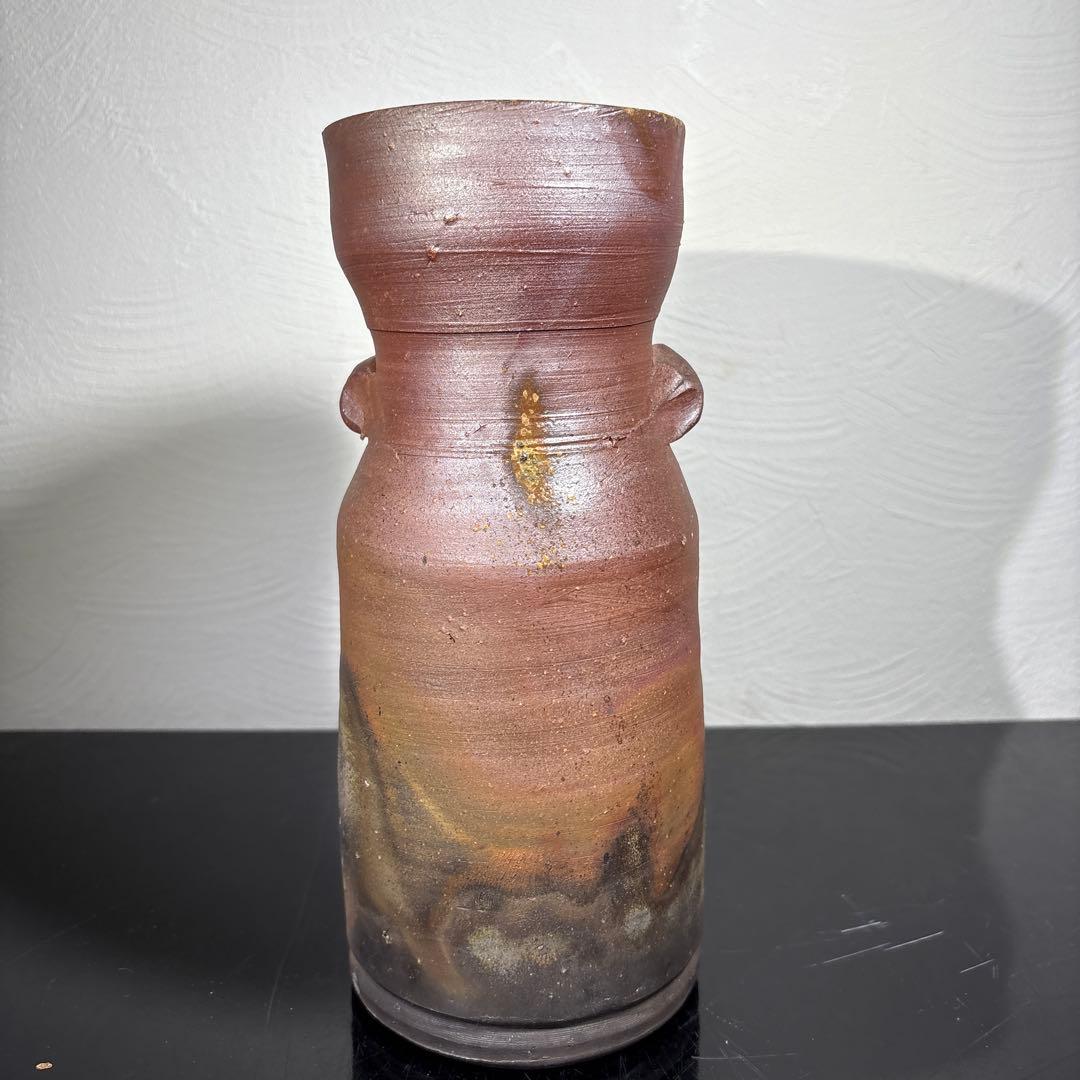 真作　人間国宝　藤原雄　備前花入　希少作品　赤富士