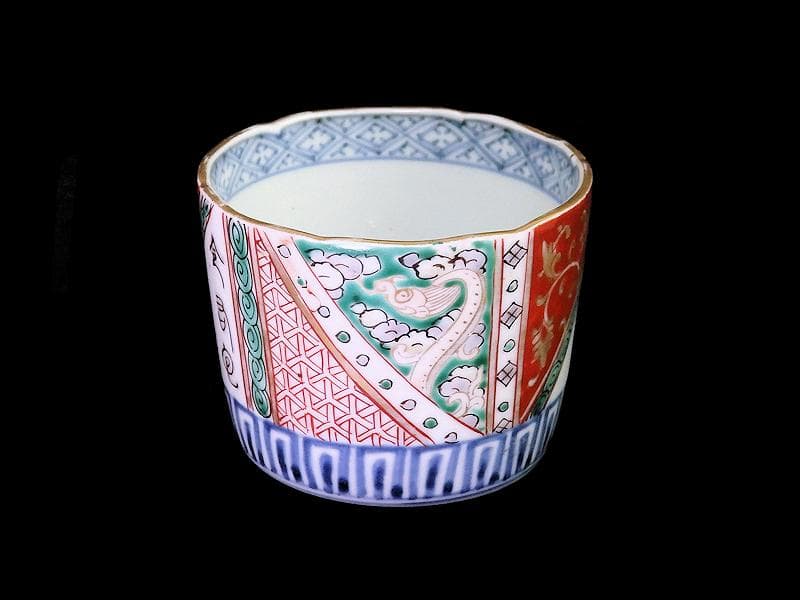 古伊万里　色絵　雲龍に毘沙門亀甲紋の図　大振蕎麦猪口　C964AS-fbqq