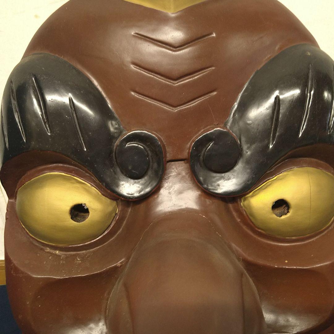 トンビAJ42 天狗面 木彫一刀彫 時代物 壁掛け 漆塗 縁起物 天狗 全