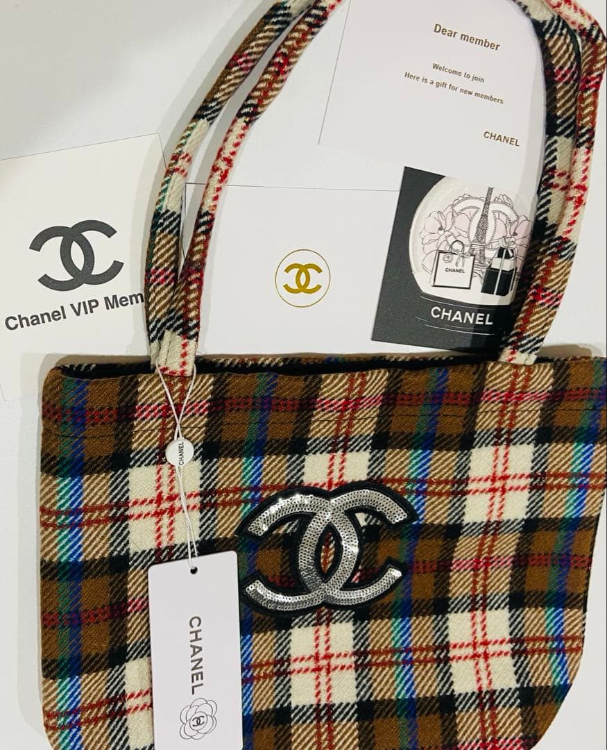 CHANEL シャネルノベルティ　トートバッグ　ハンドバッグ　ブラウンチェック