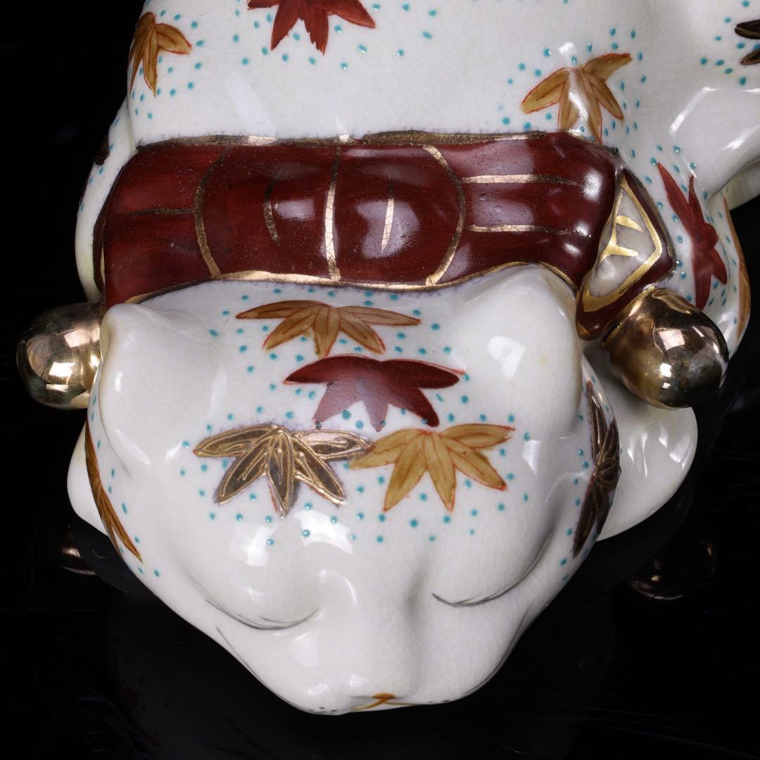 h*a様 【希少・美品】九谷焼 招き猫 眠り猫 金彩色絵 紅葉文 縁起物 骨董品