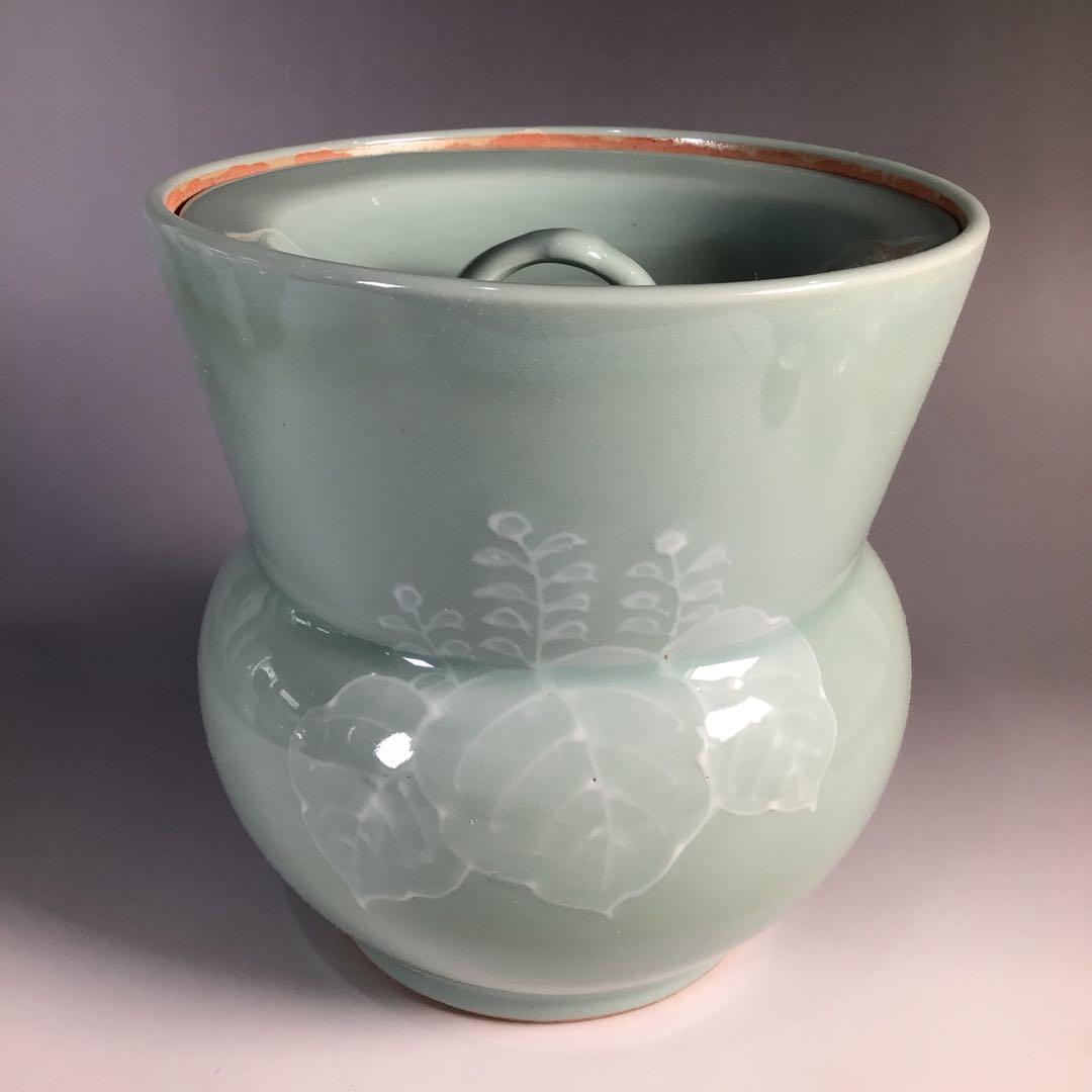 Ｍ５６６　皆具　『京焼』『平安静山造』『桐文』『青磁皆具』　共箱　茶道具