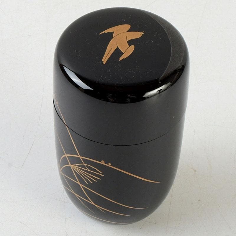 茶道具　中村宗悦作　時鳥蒔絵　長棗　仕覆付　共箱　V　9630