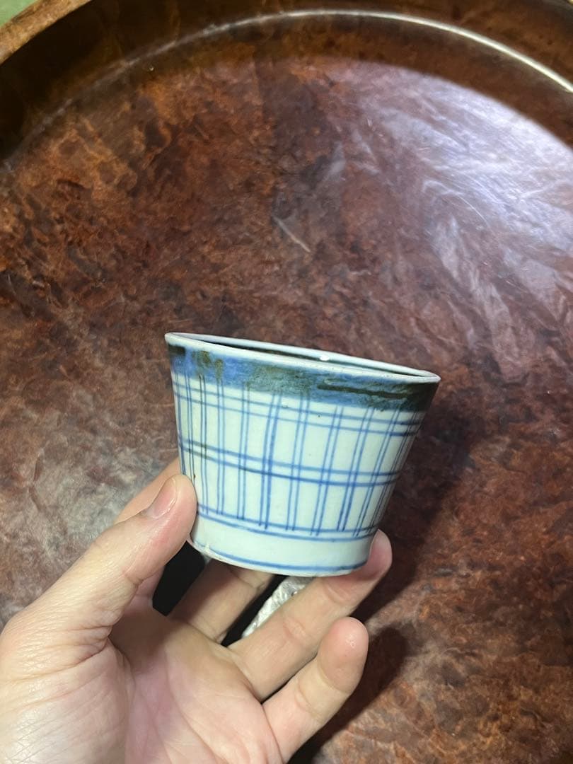 珍品　古伊万里　瑠璃　格子文　蕎麦猪口　そば猪口　民藝　民芸　くらわんか