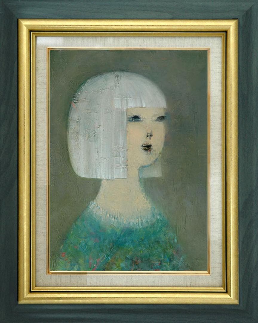 油絵 菅家令子 絵 絵画 インテリア 額付(銀) F4-071112 人物 女性