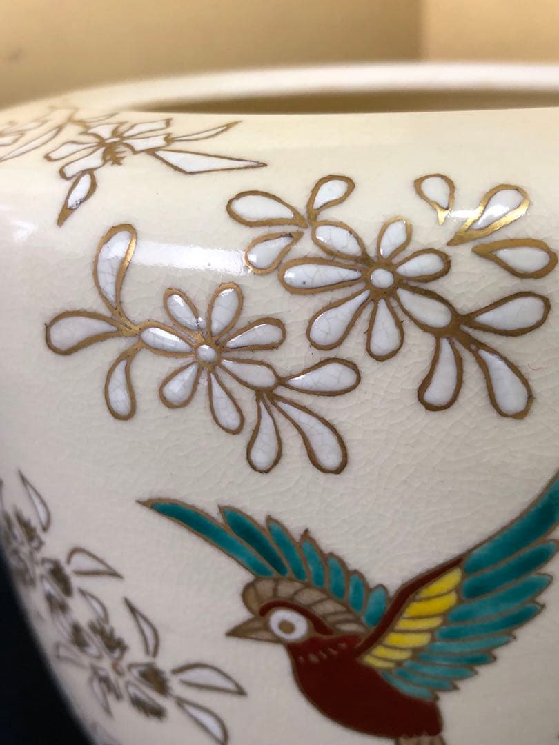 《R》茶道具 金彩色絵 花鳥 仁清写 水指 善峰造 共箱　251218か1