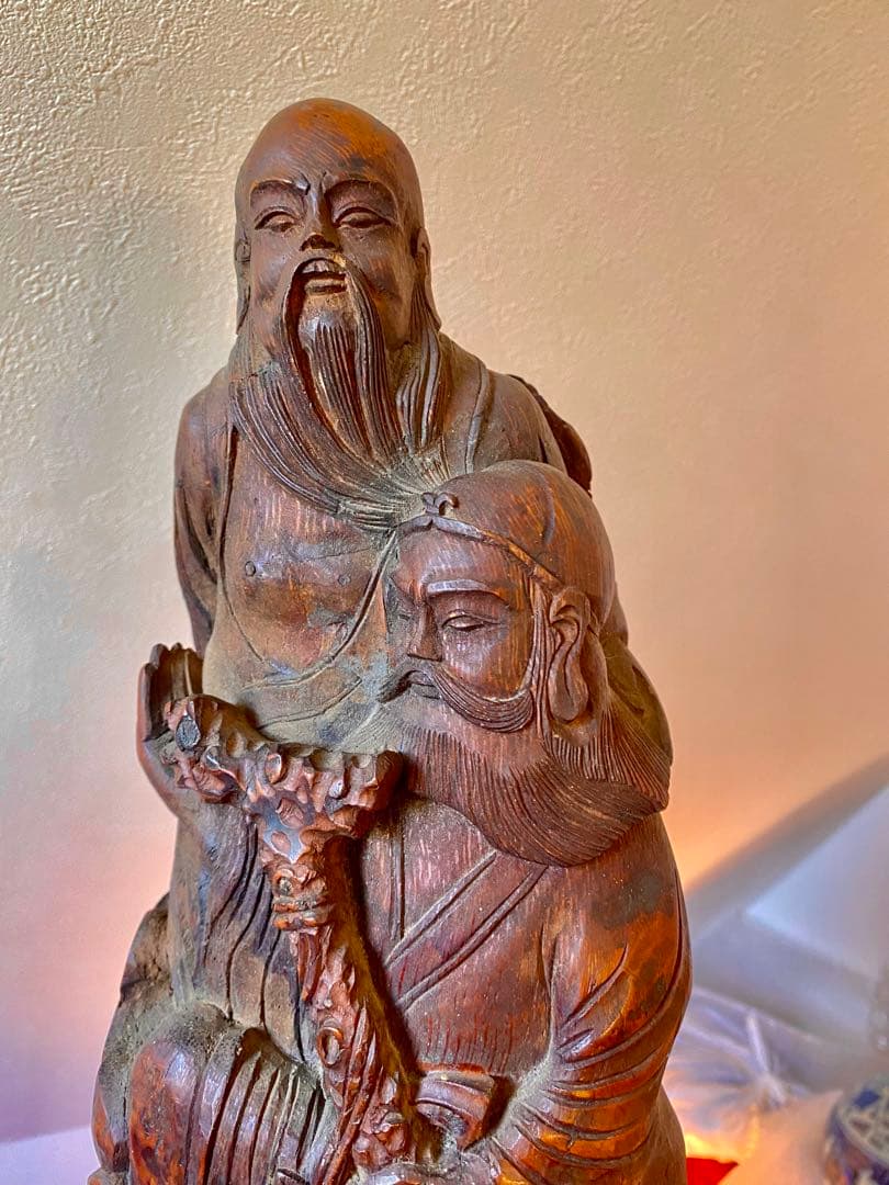 竹根彫刻 二体の人物像 約38cm1点 TA1165