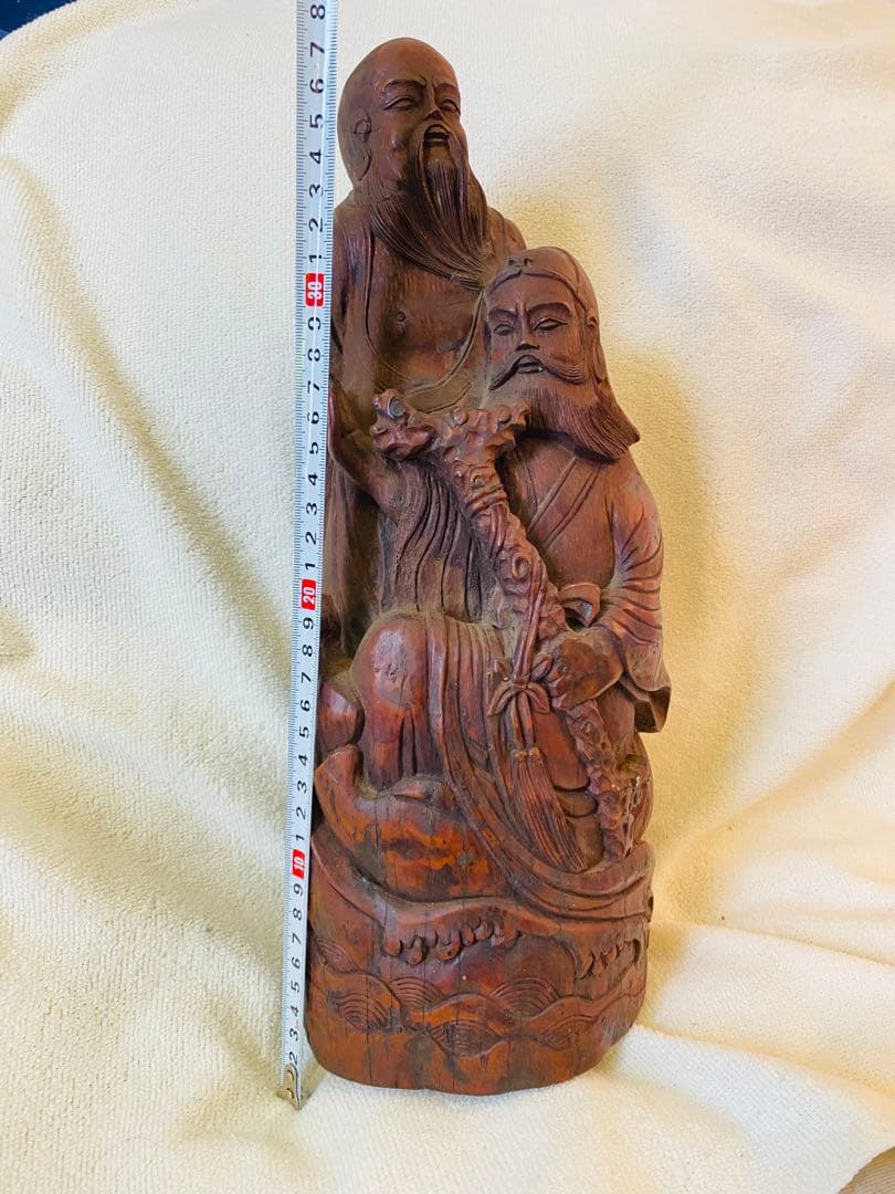 竹根彫刻 二体の人物像 約38cm1点 TA1165