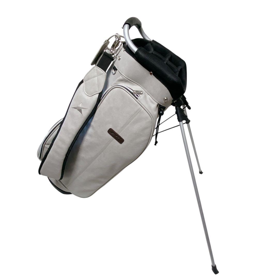 美品　AXEL　スタンド付キャディバッグ　グレージュ　9型　6分割　PUレザー