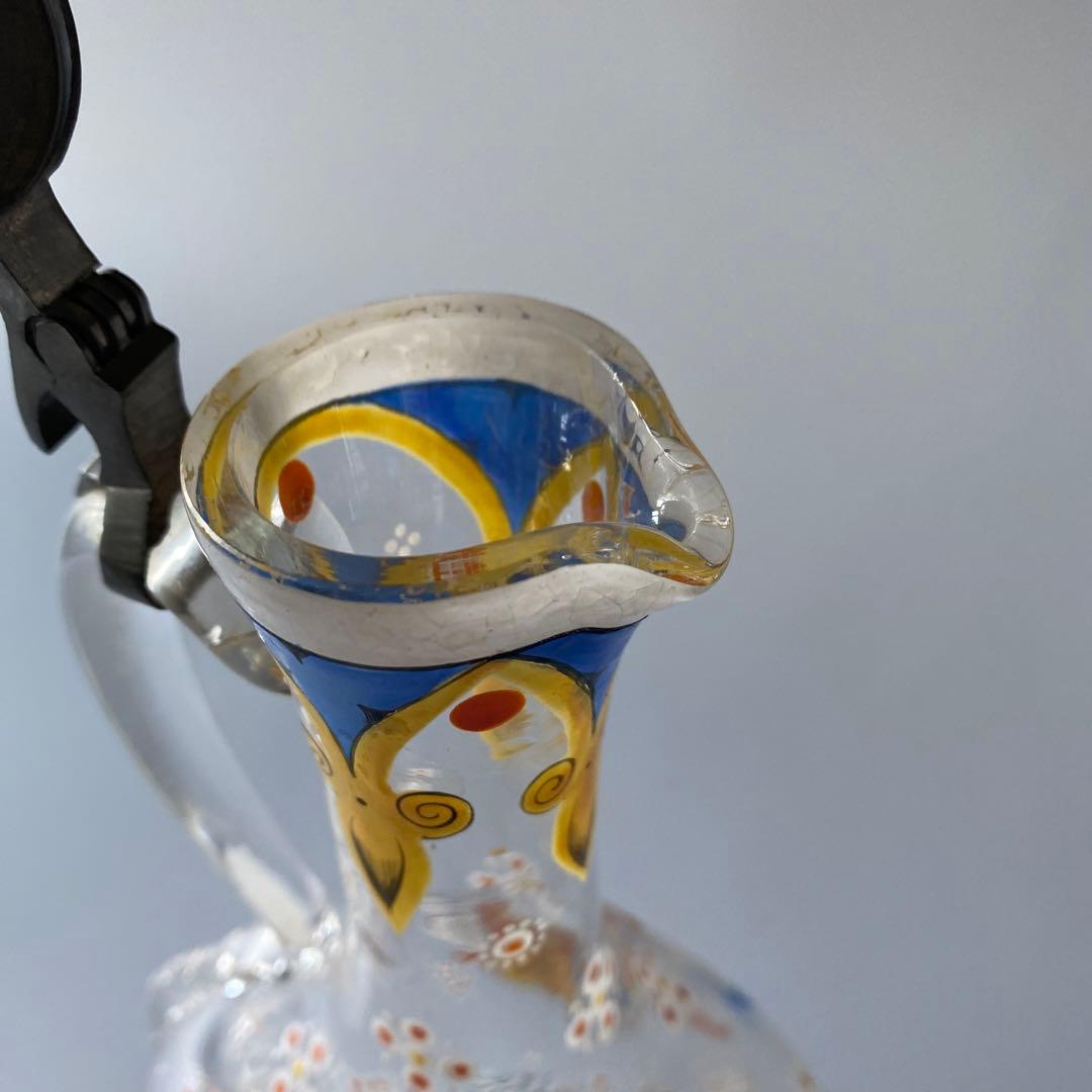 18世紀末 ドイツ 紋章入り エナメル彩ガラス デキャンタ 蓋付