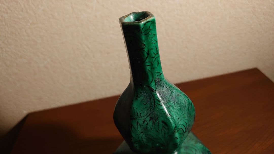 古九谷　九谷焼　徳利　ねじり　花入　蔵出し　江戸期　角福　緑釉　１客