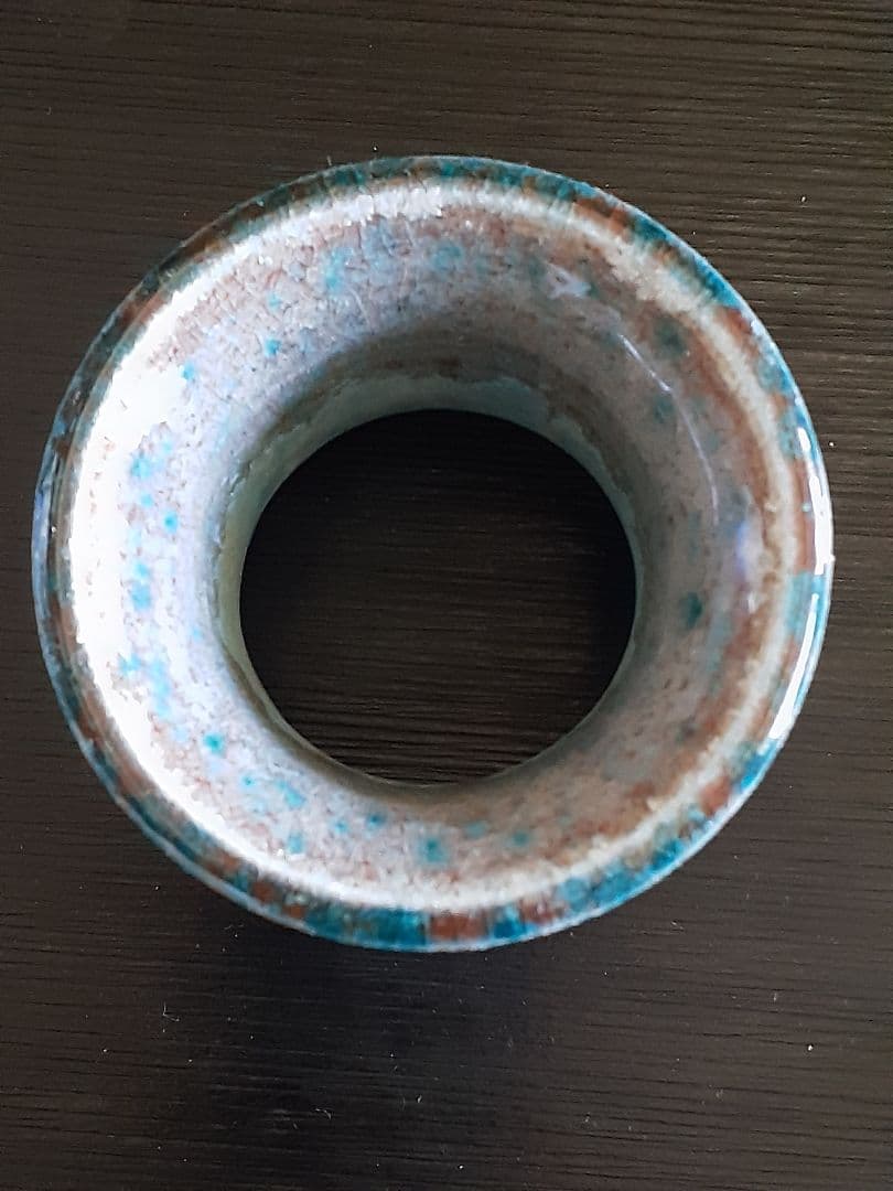 中尾哲彰造　青緑色と茶色の銀河蓋置 木箱付き