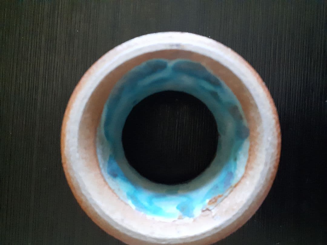 中尾哲彰造　青緑色と茶色の銀河蓋置 木箱付き